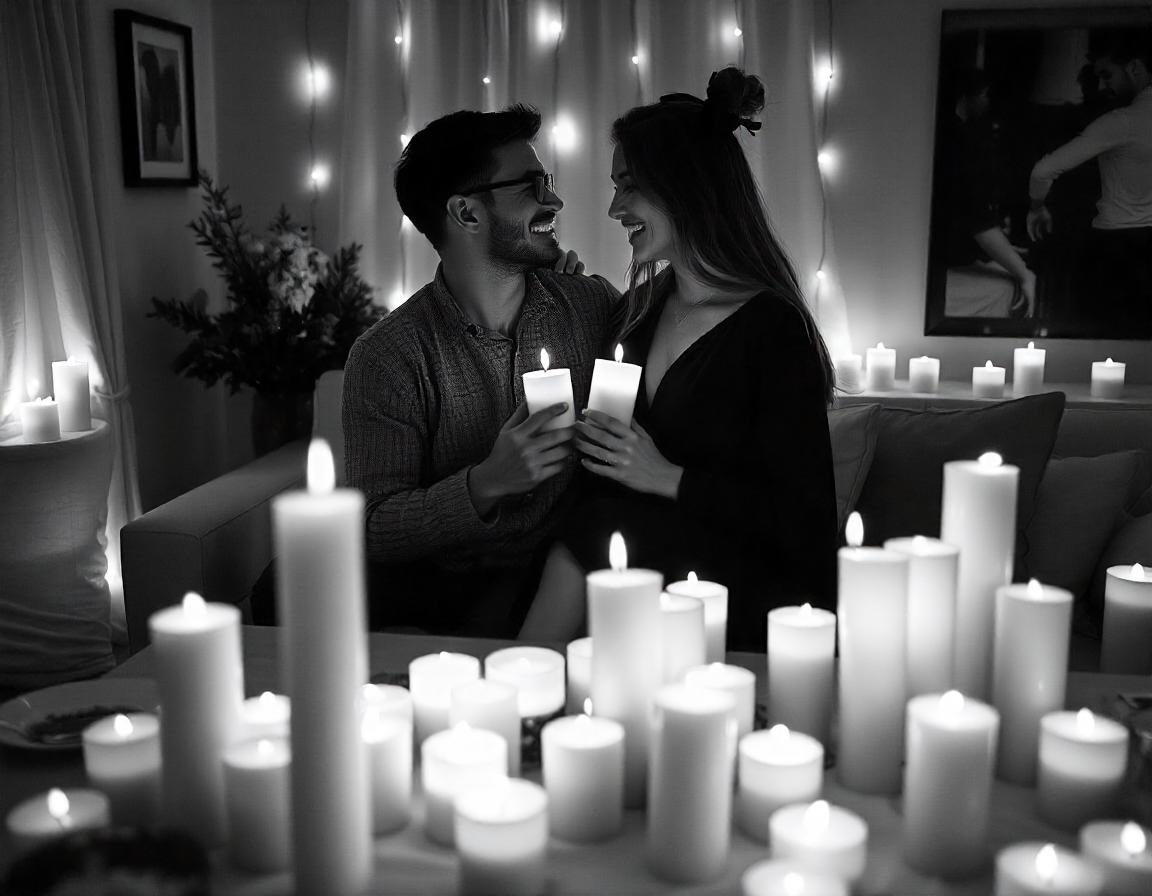 Intimate candle hire setup - flameless pillar candles for a cosy event