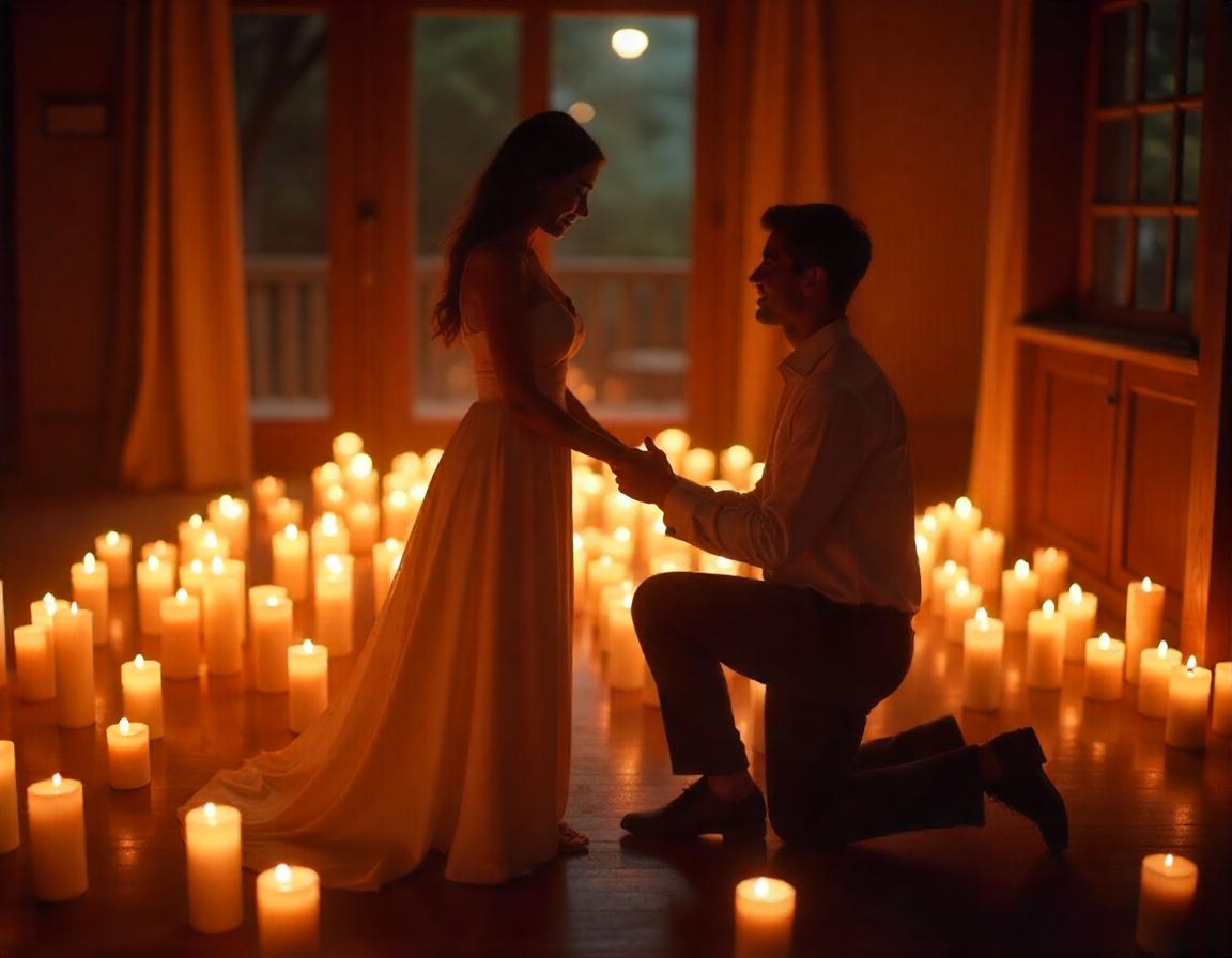 Romantic proposal setup with flameless candle hire